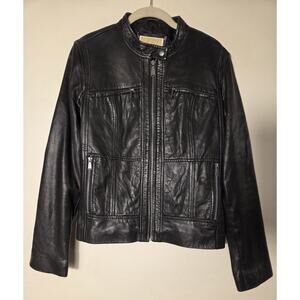 Michael Kors Jacket Moto Style Black Leather Womens Size L Fully Lined Zip...